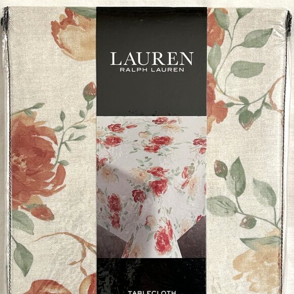 Lauren Tablecloth Spring Floral Tulips Peonies 60 x 84 Oblong 100% Cotton New - Picture 2 of 5